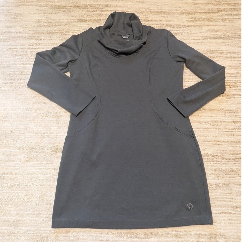 Mountain Hardwear Dress Sz Large Gray Cowl Neck Wool Blend Pockets Hiking Ponte
